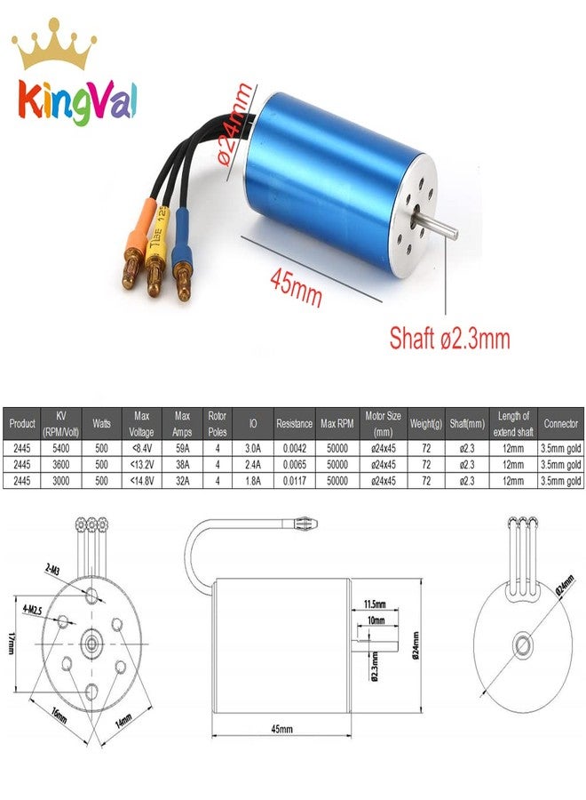 KingVal Replacement 2445 3600KV Sensorless Brushless Motor Shaft Diameter 2.3mm with 35A Brushless ESC Combo Compatible with 1/16 RC Car - Image 2